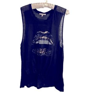 Express Black Semi Sheer Long Tank With Gold Mouth Size L